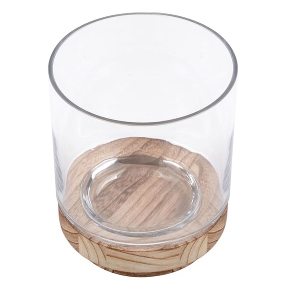 Glass Hurricane Vase with Mango Wood Base - Picture 2 of 16